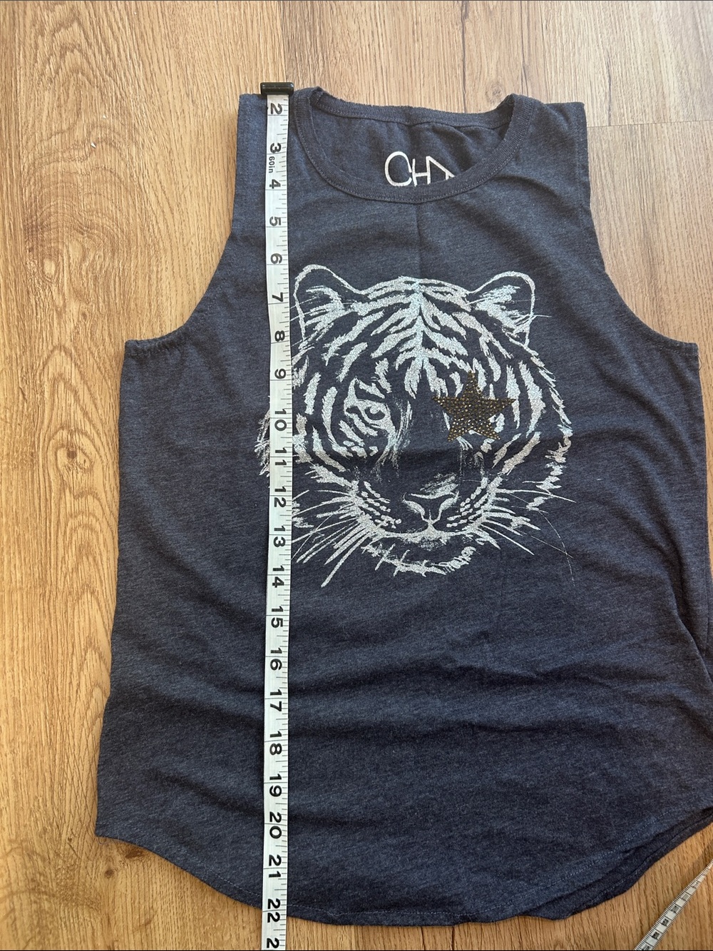 Chaser Kids Tiger Star‎ Studded Muscle Tank Top Charcoal Gray Size 14 CHTW70 - Picture 7 of 7